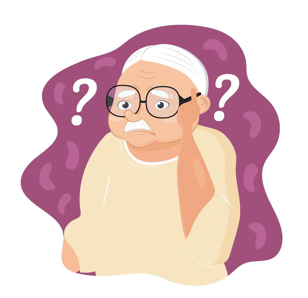 Alzheimer old man, neurology health care, Parkinson or dementia metaphor are shown. Senses diseases for medical website. International Day of Older Persons, Alzheimer. vector