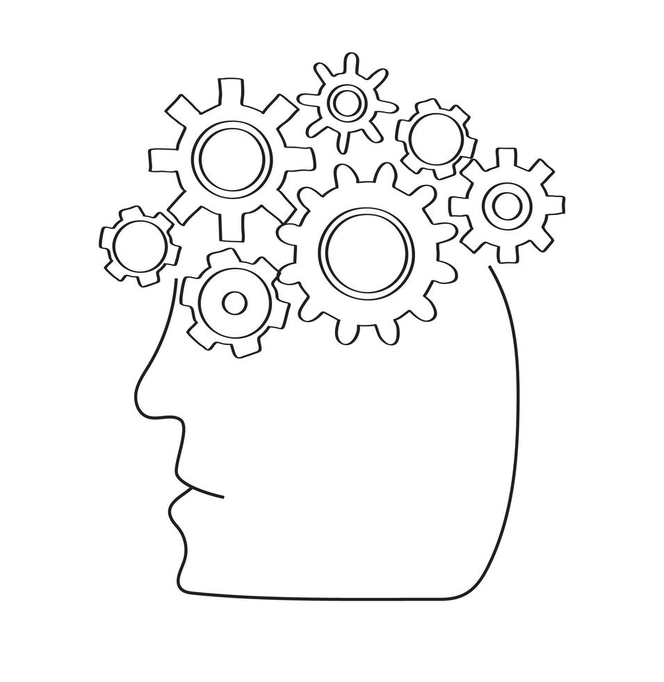 Gears vector set in hand drawn style. Goal, Planning, idea concept doodle illustration. Sketch gear infographic elements.