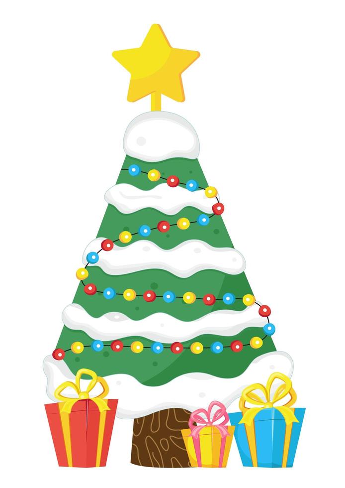 Christmas invitation card vector. Christmas tree with gifts illustration. Xmas celebration vector