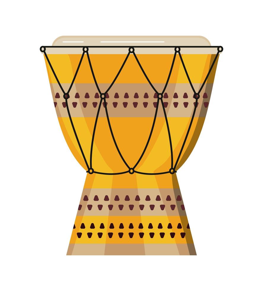 Vector de tambor de madera africano aislado sobre fondo blanco. rituales vudú en tribus africanas