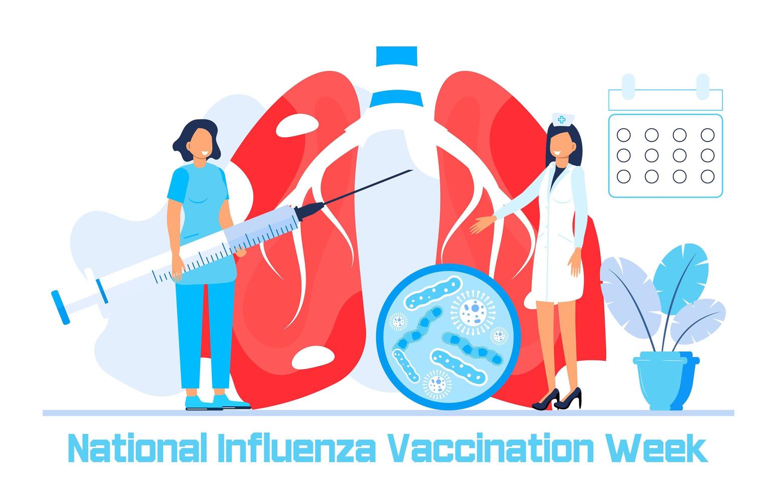 vector de banner de la semana nacional de vacunación contra la influenza. El evento se observa en diciembre. Es hora de recibir la ilustración de la vacuna contra la gripe.