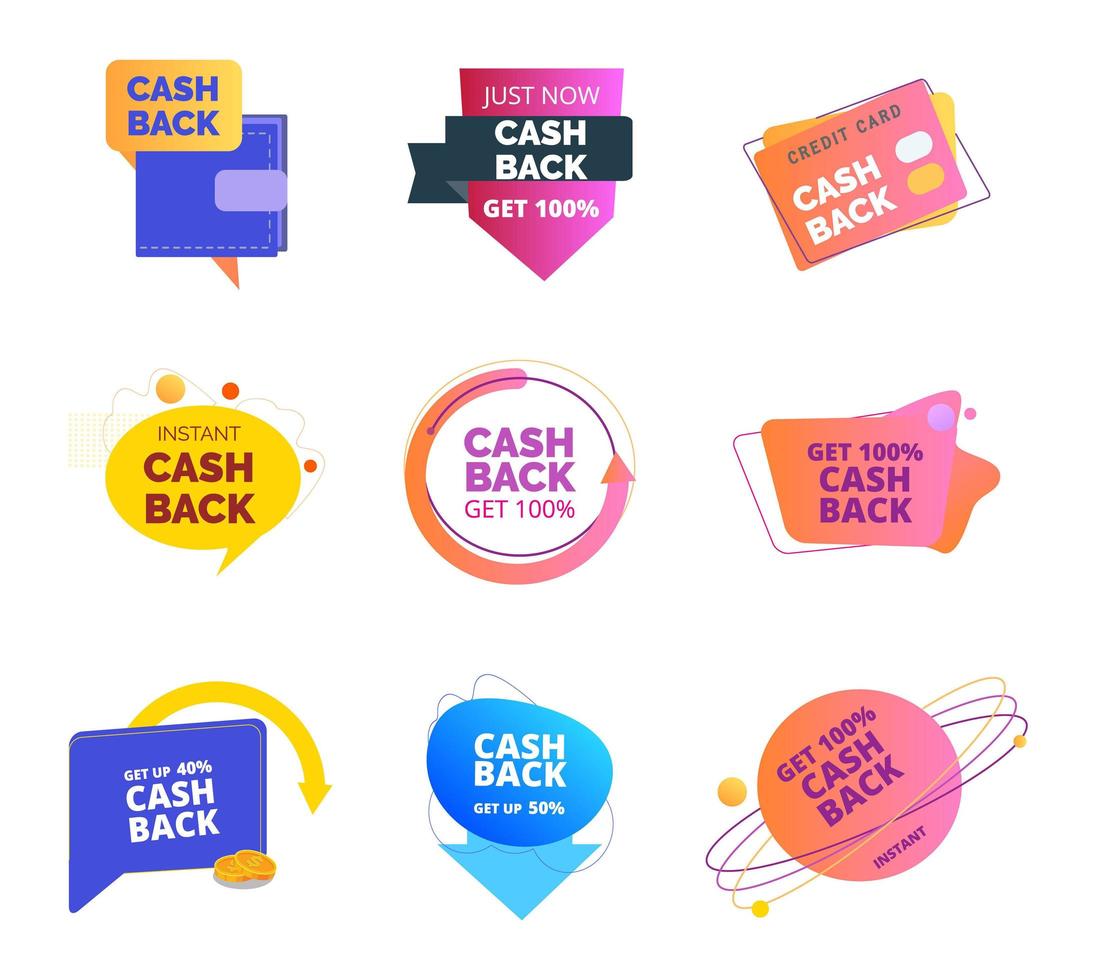 Cash back icons set vector. Color, fluid banners collection of coins back. vector