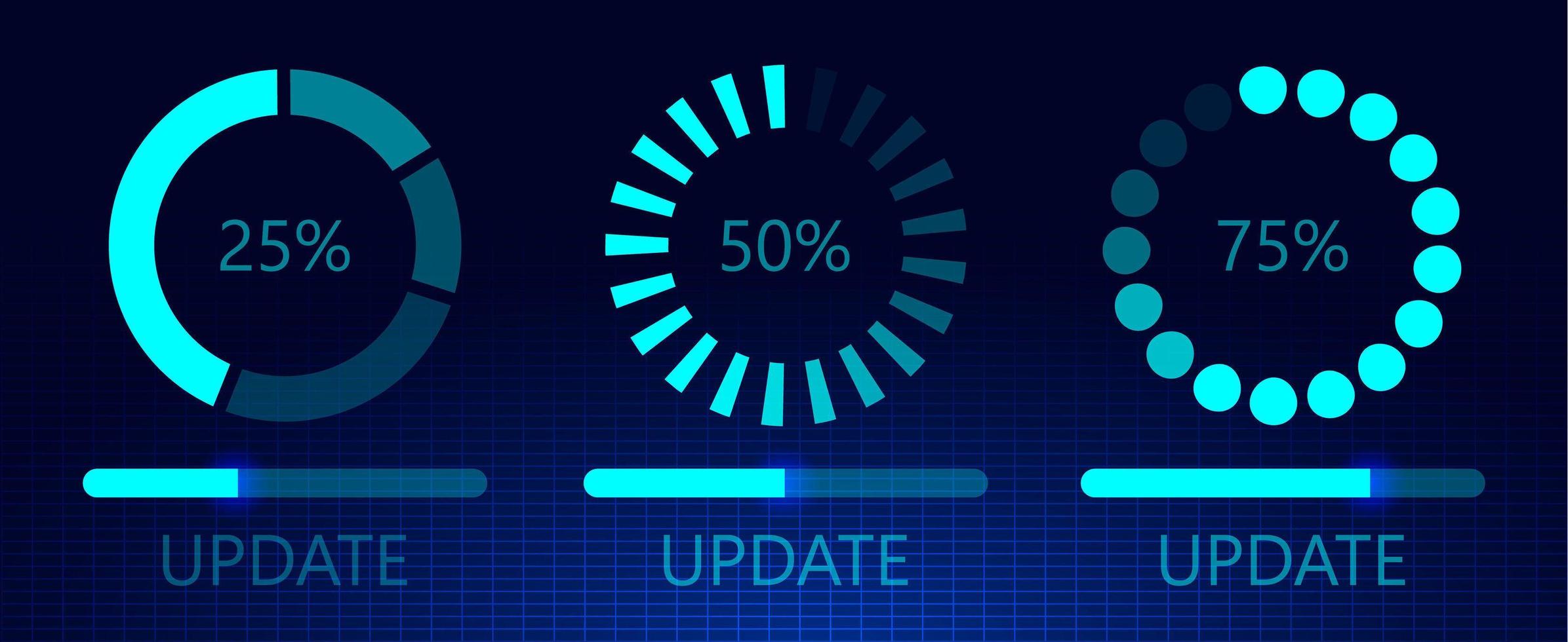 Set of software update on cyberspace. Loading process concept. Upgrade application progress icons vector