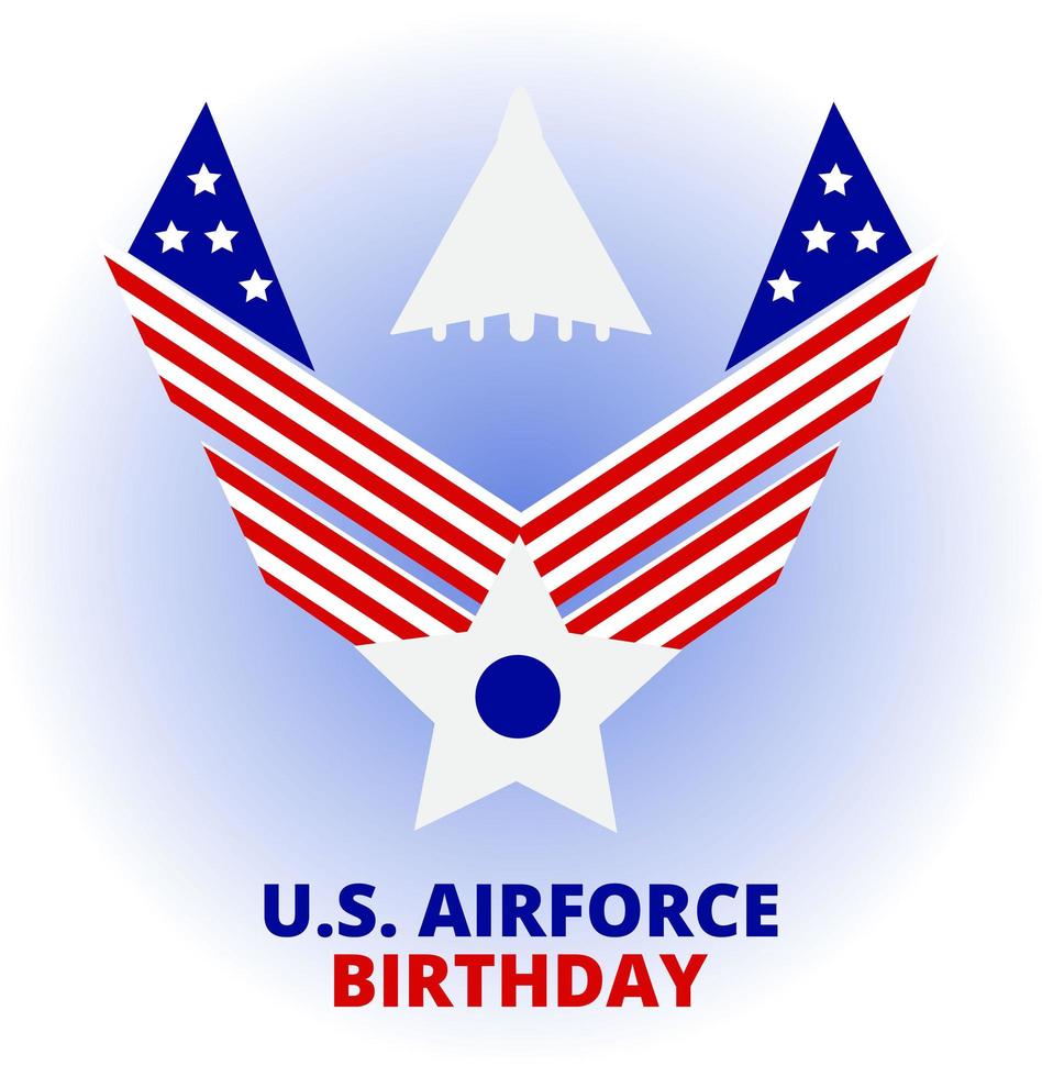 US Air Force Birthday event, which is celebrated in September 18. Merit badge and fighter plane silhouette are depicted. vector