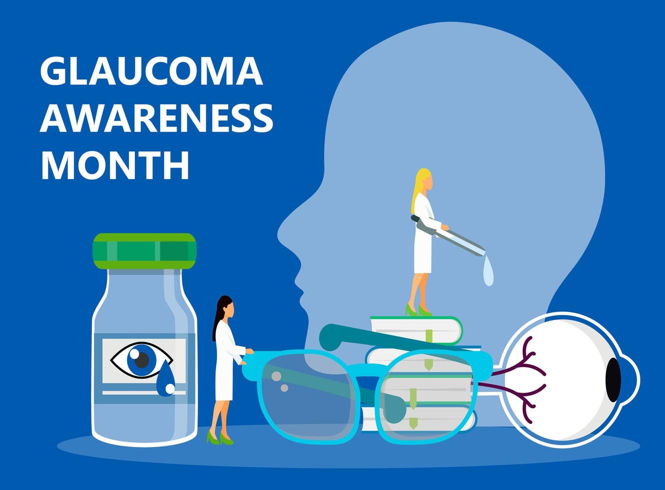 El mes de concientización sobre el glaucoma se celebra en EE. UU. en enero. Diagnóstico de opacidad lenticular. Verificación de la vista hasta el lema. Oftalmólogo y vector de salud.