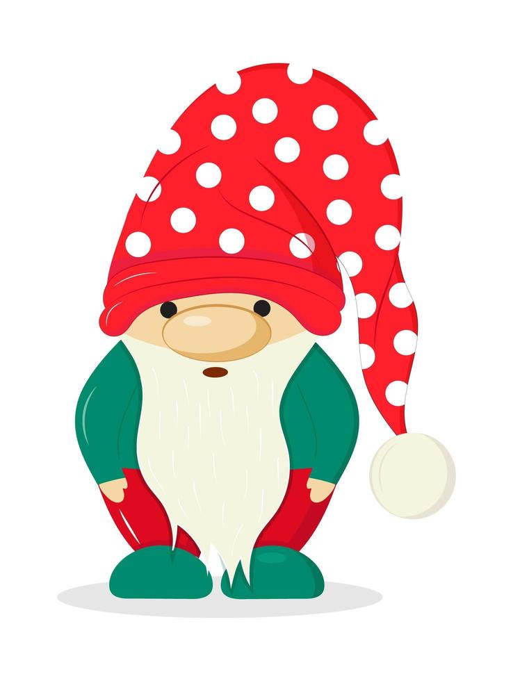 Garden gnome statue. Dwarf vector. Christmas, Santa's fairy helper illustration. Gnome with beard in cartoon style. vector