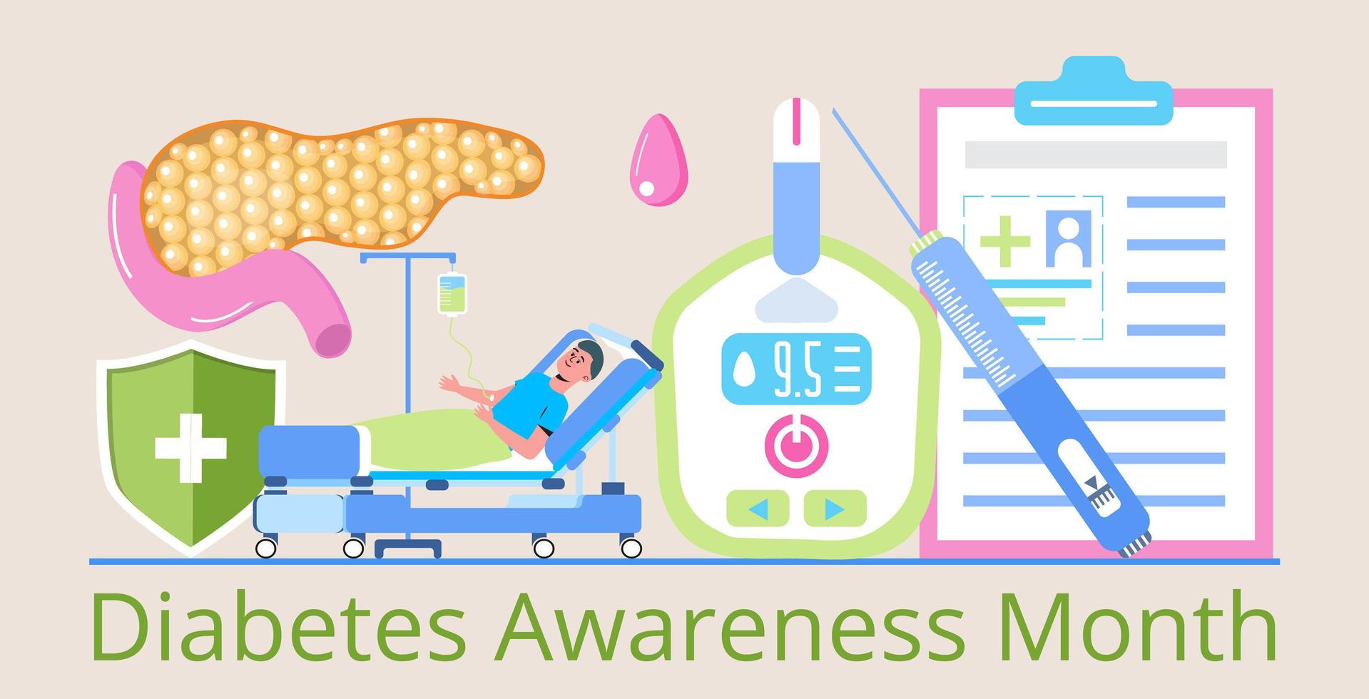 Diabetes Awareness Month on November in USA. American national health care event. Type 2 diabetes and insulin production concept vector