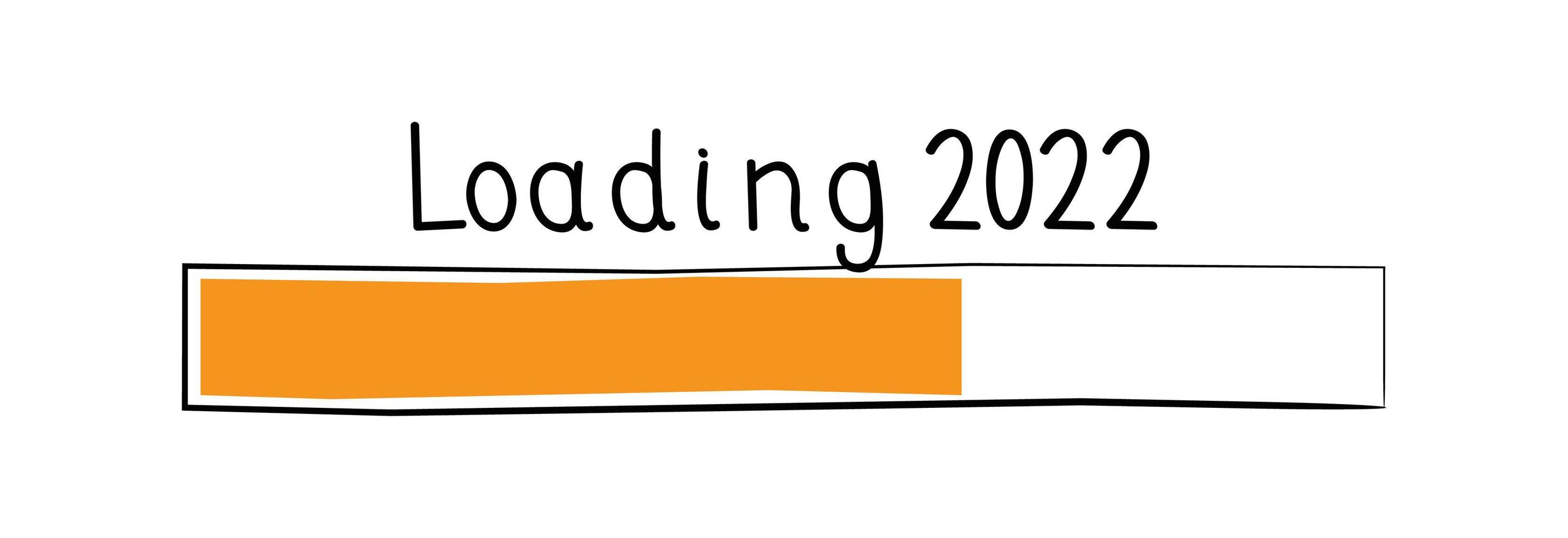 Signo de barra de carga de año nuevo 2022 dibujado en estilo doodle. Próximamente vacaciones de invierno, vector de botón de barra de carga de fin de año para diseño gráfico