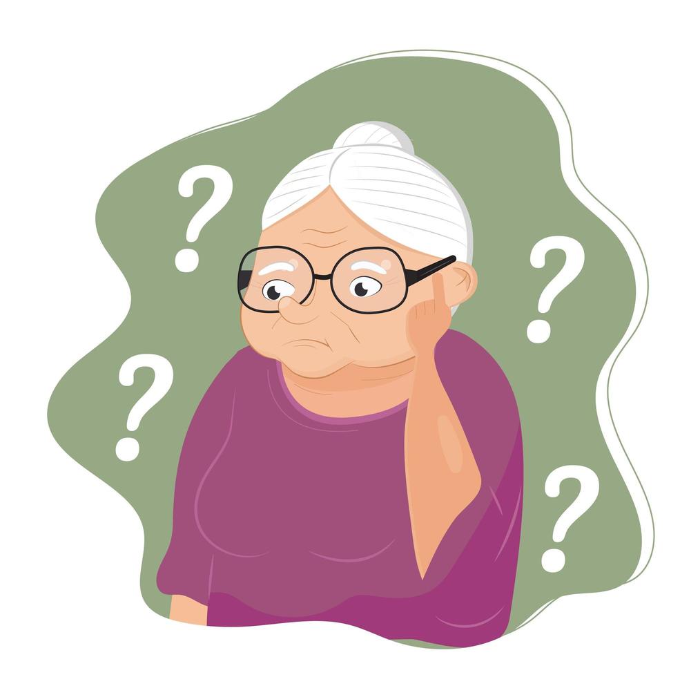 Alzheimer old woman, neurology health care, Parkinson or dementia metaphor are shown. Senses diseases for medical website. I vector