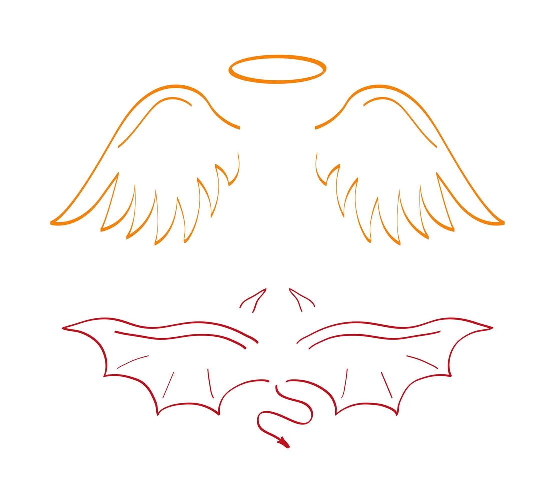 vector de conjunto de alas de dibujo de ángel. marcador estilo dibujado a mano de creaciones sagradas. ala, plumas de pájaro, cisne, águila.
