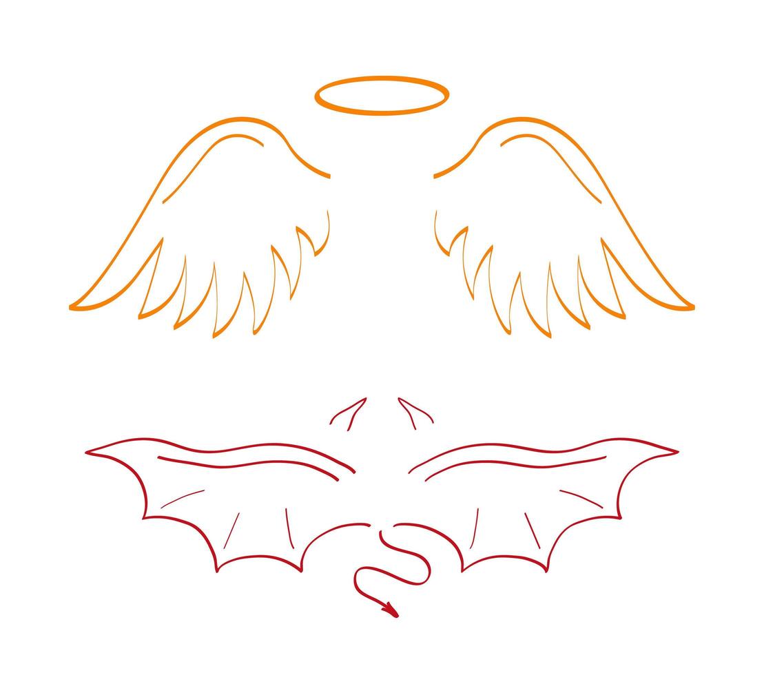 Angel sketch wing set vector. Marker hand drawn style of holy creations. Wing, feathers of bird, swan, eagle. vector