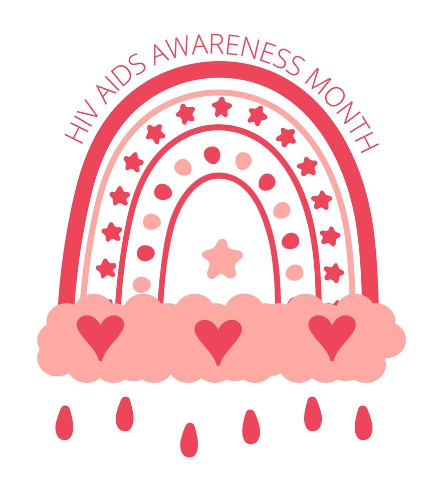 HIV and AIDS Awareness Month in December. Abstract bohemian, red rainbow vector