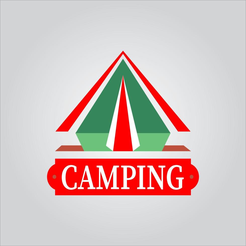 logotipo de camping y aventura en el bosque de montaña vector