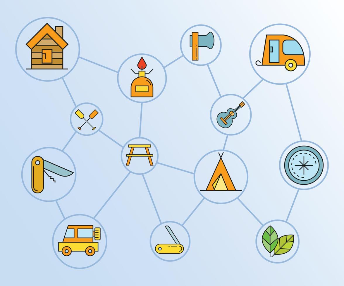 Ilustración de vector de diagrama de red de vacaciones y camping