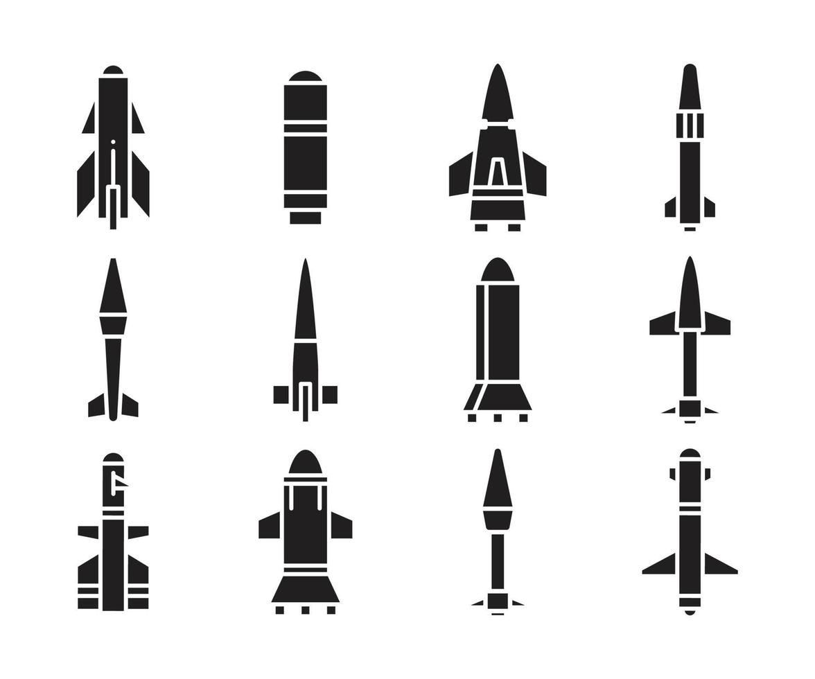 missile glyph icons set vector