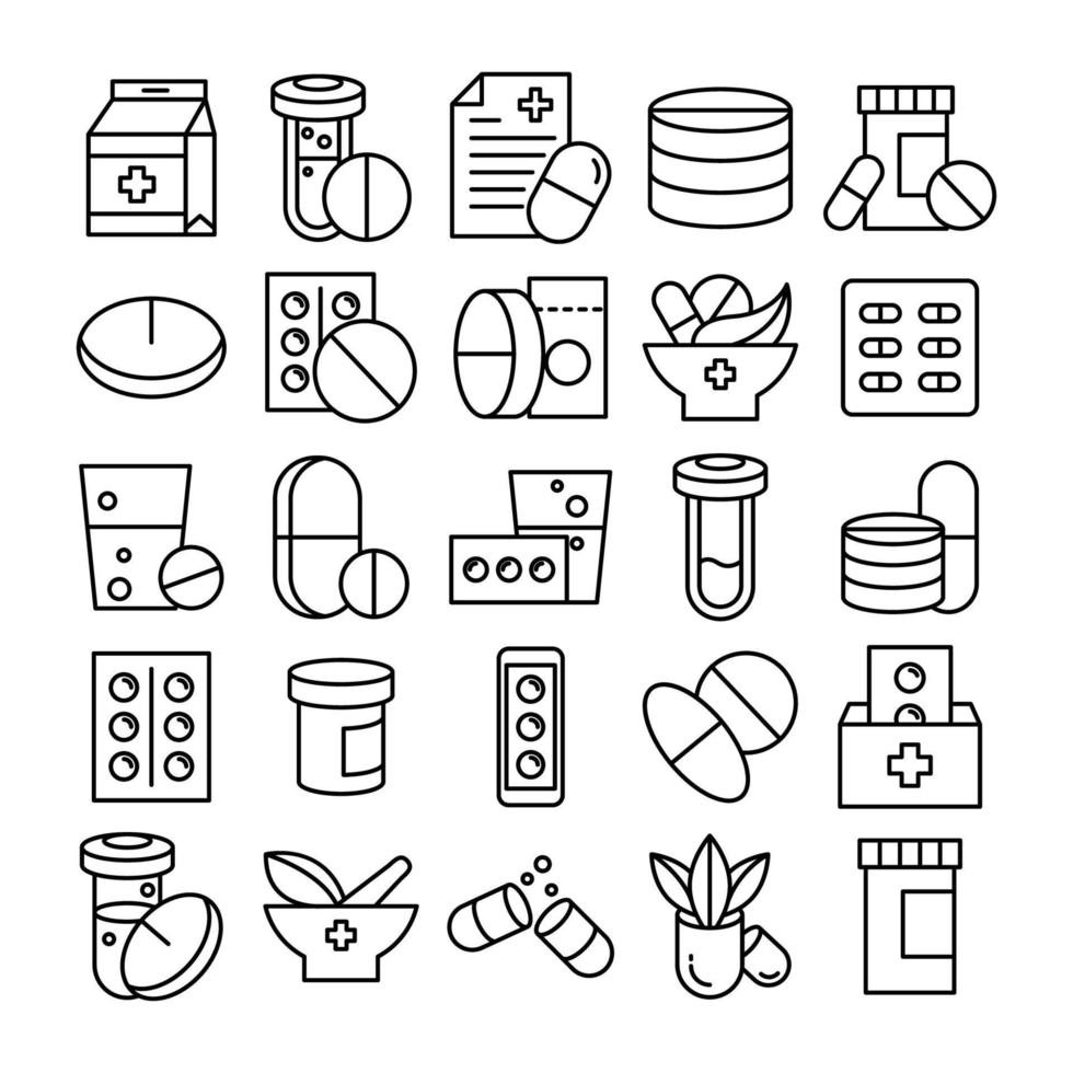 iconos de línea de medicina y hierba vector