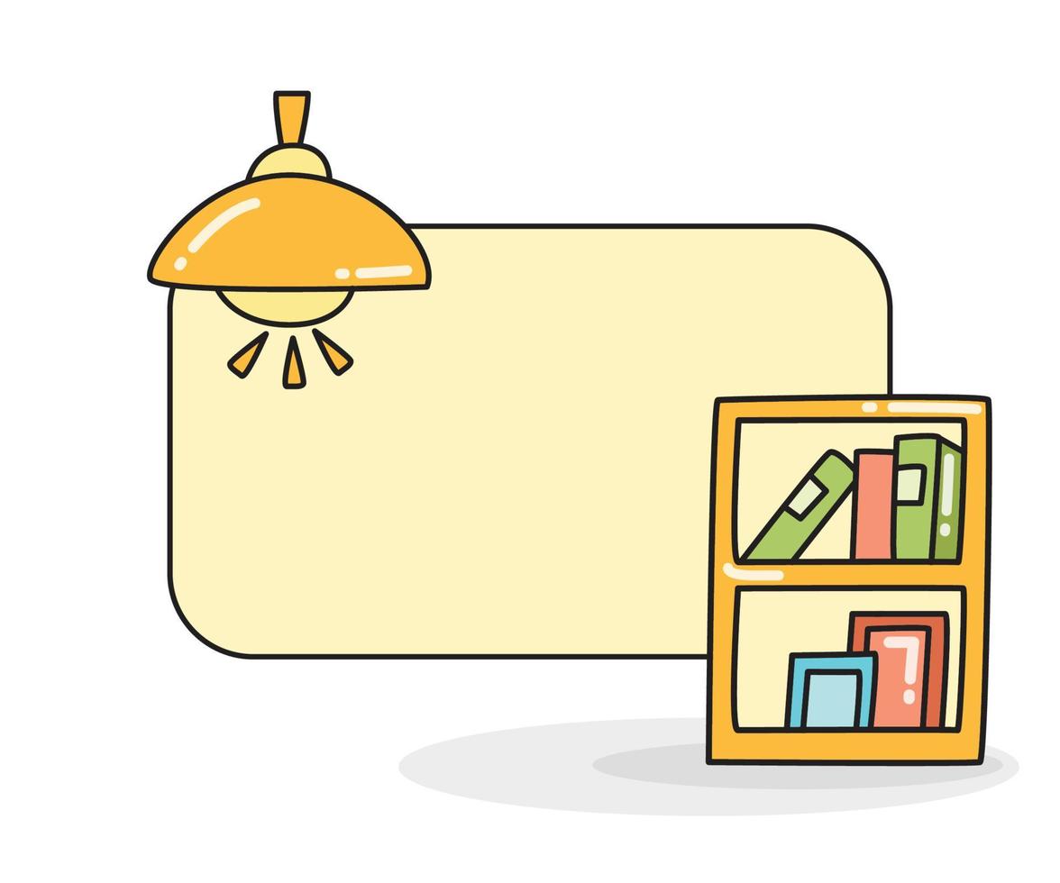 blank note board with ceiling light and bookshelf vector illustration