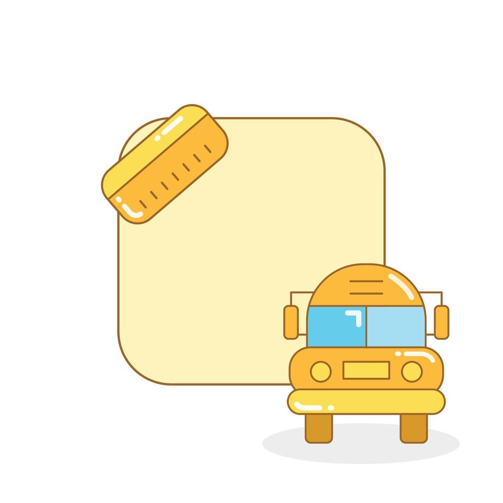 note board with school bus and ruler icon vector