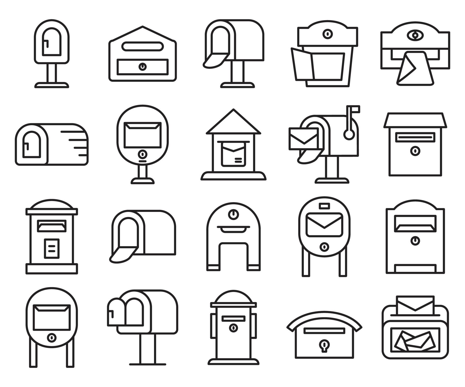 mailbox and post icons set 5013355 Vector Art at Vecteezy