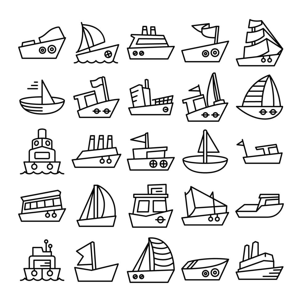 sailing boat, ship and vessel icons vector