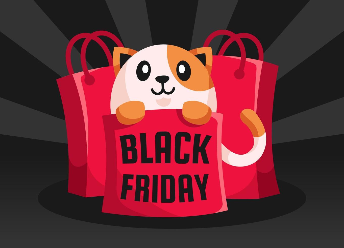 cat in shopping bag black friday background vector