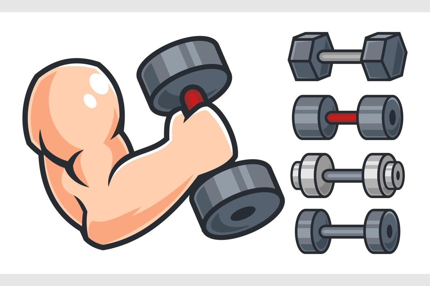 Muscular Strong Hand Holding Dumbbell and Dumbbell Set vector