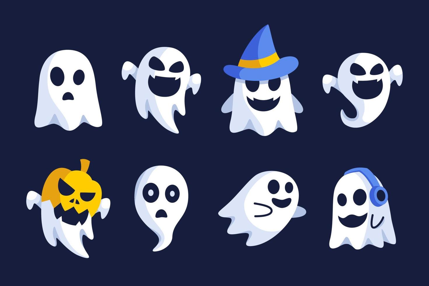 conjunto de colección de diseño plano fantasma de halloween vector