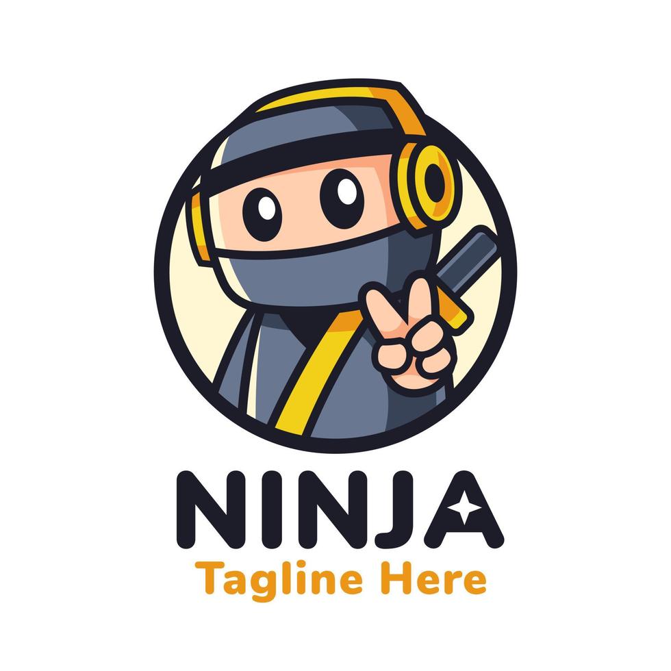 ninja con diseño de logotipo de mascota de auriculares vector