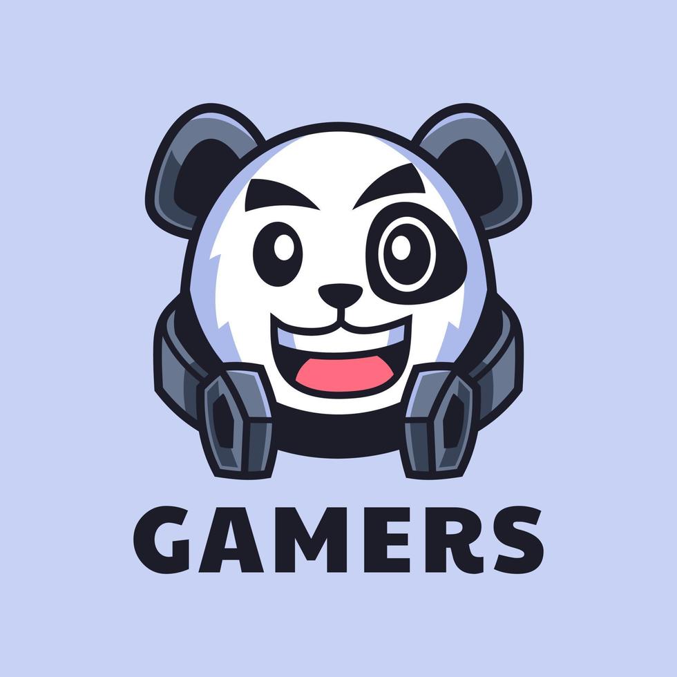 Gamer Panda cartoon logo design vector