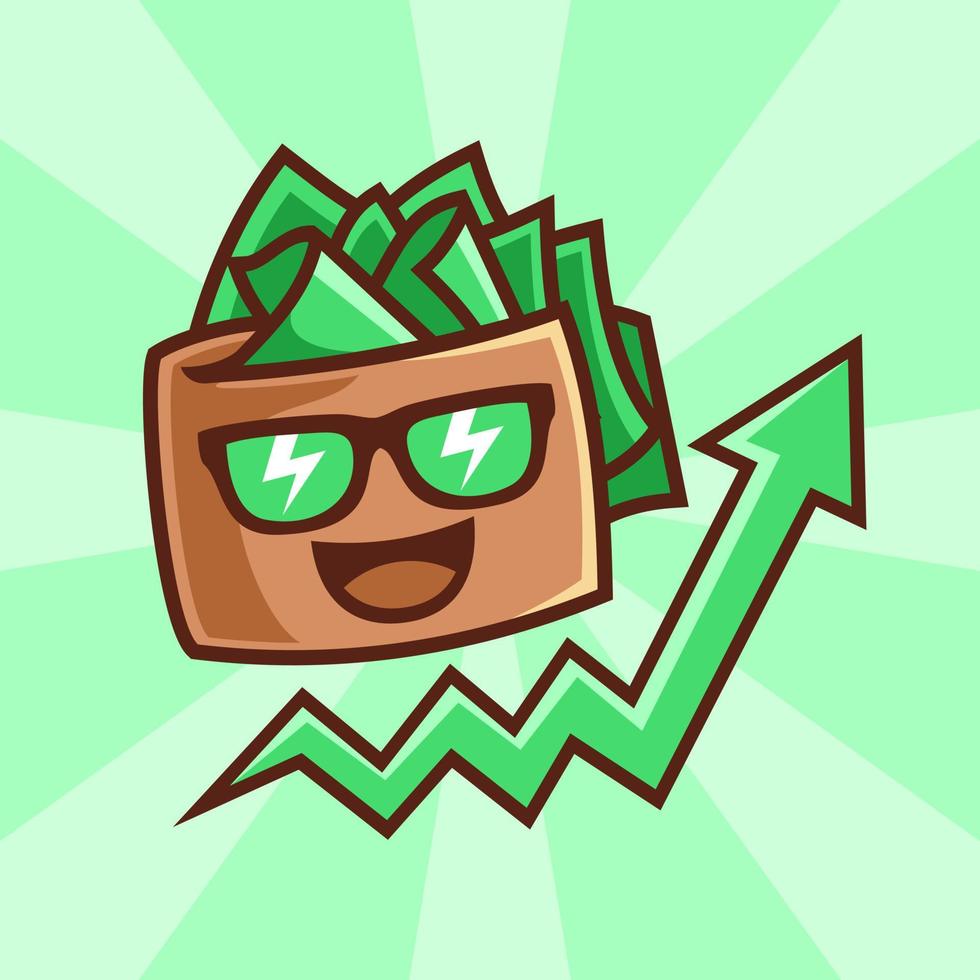 cartoon wallet with a lot of money illustration vector