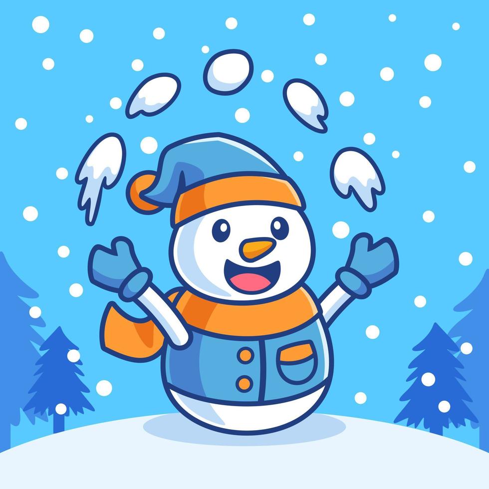 Cartoon Snowman Playing Snowball in Winter Season 5013470 Vector ...