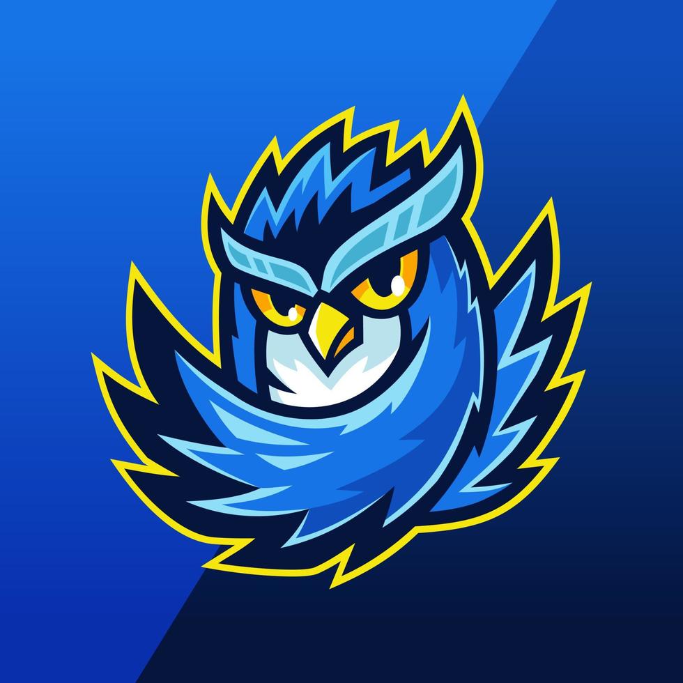 diseño de logotipo de mascota de equipo de esport de búho azul vector