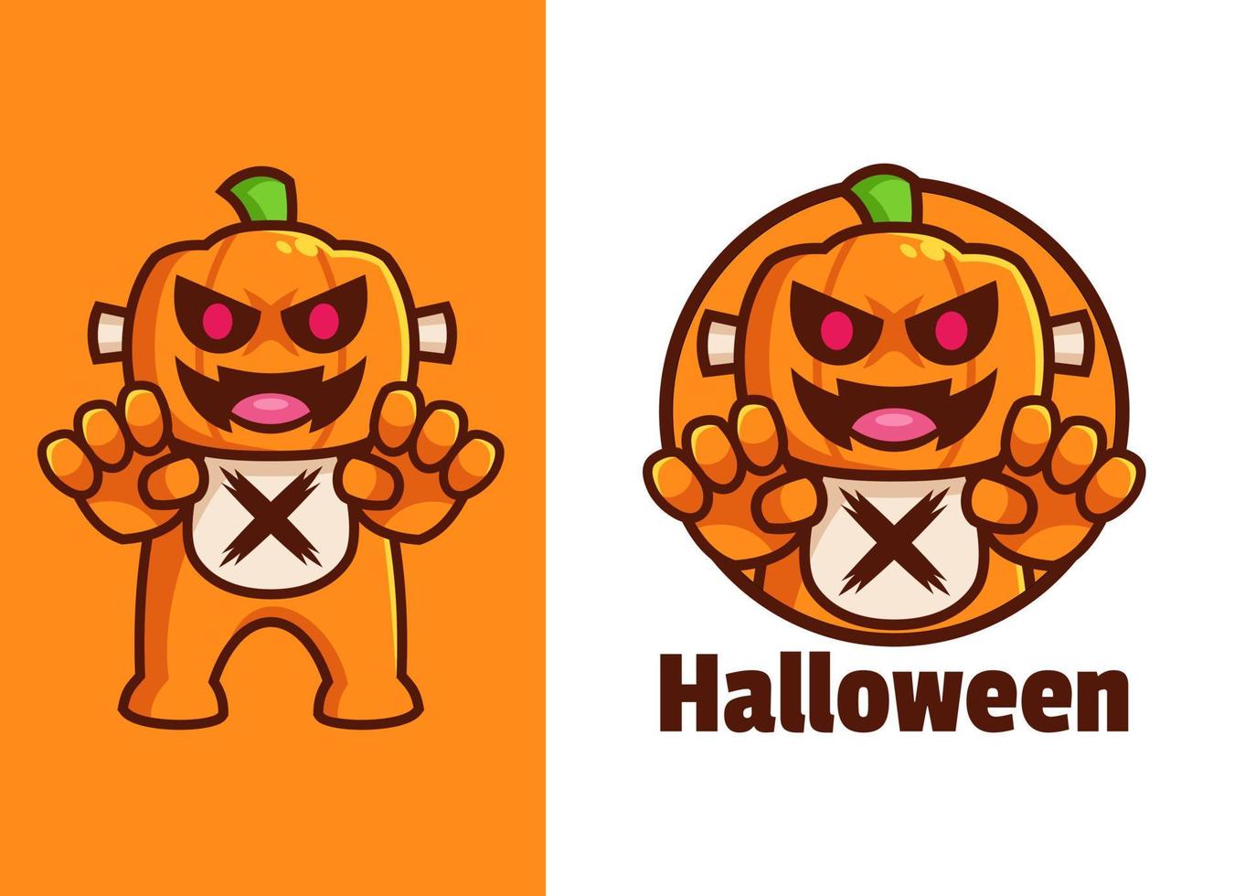 scary halloween pumpkin cartoon character logo design vector