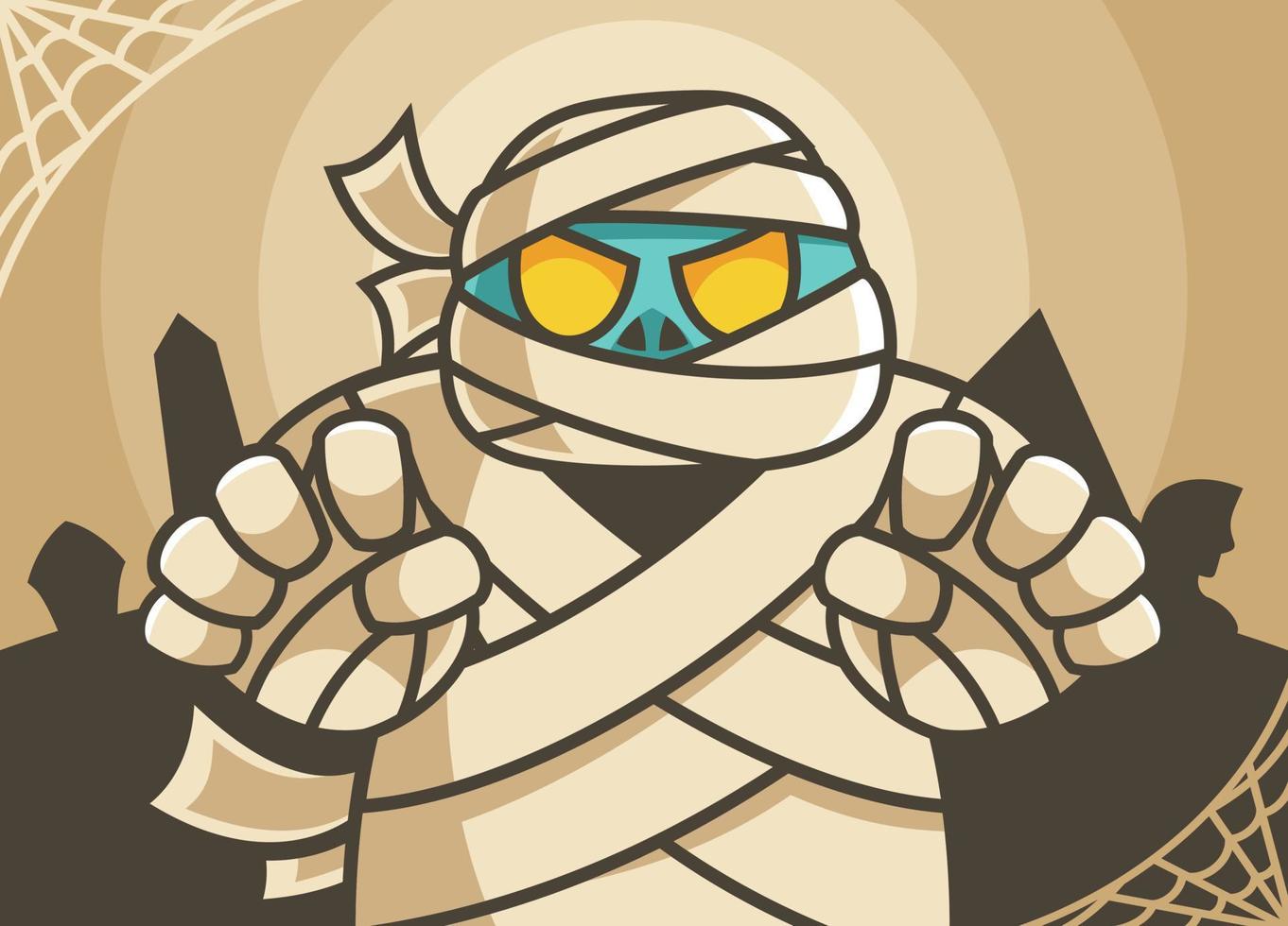 ilustración de personaje de dibujos animados de momia aterradora vector