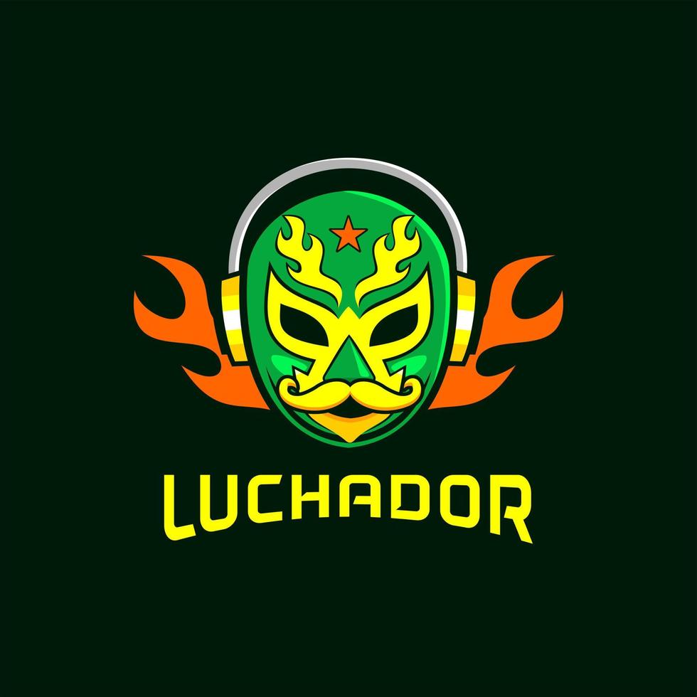 mexican mask lucadhor with fire headset logo design vector