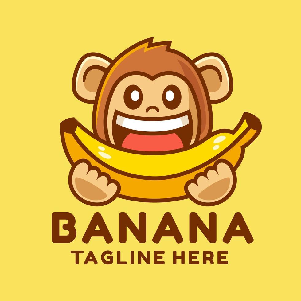 happy monkey eating banana logo design vector
