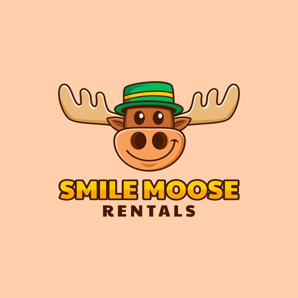 Moose cartoon head with green cap logo design inspiration vector