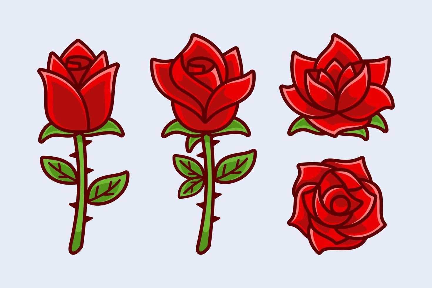 Collection of Cartoon Bloom Rose Flower vector