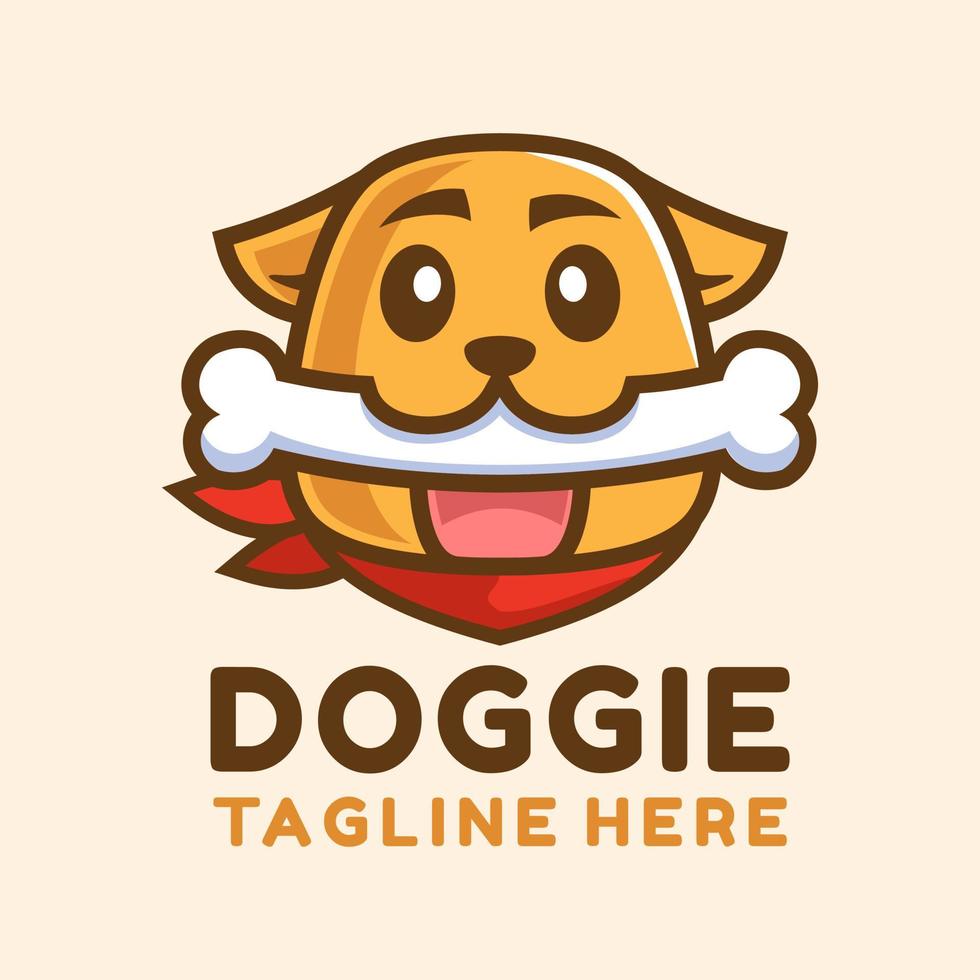 cartoon dog with white bone logo design vector