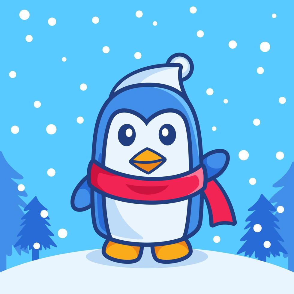 Cute Waving Penguin in Winter Season vector