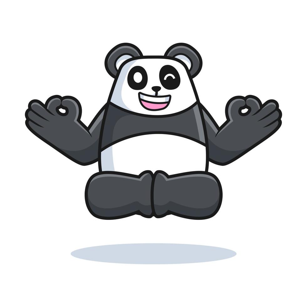 smile Panda zen pose mascot cartoon vector