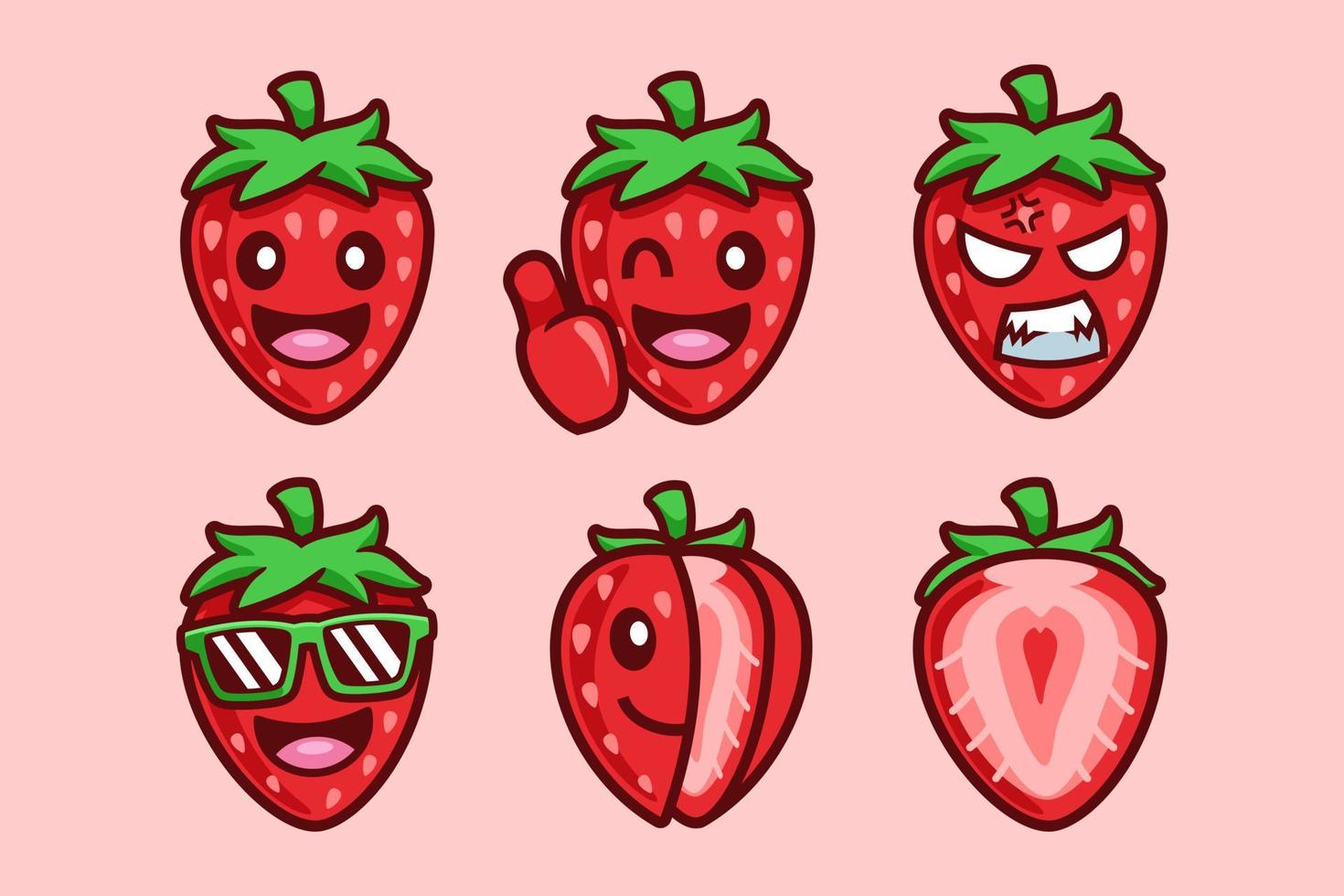 Strawberry Fruit Cartoon Character Collection vector