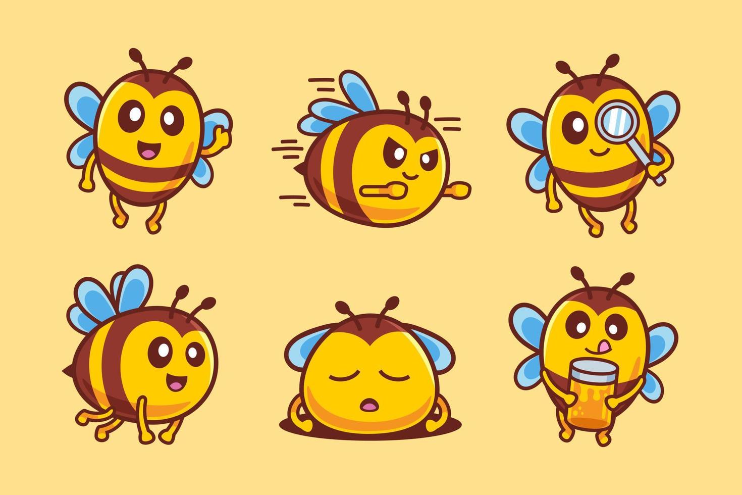 colección de lindo personaje de dibujos animados de abeja vector