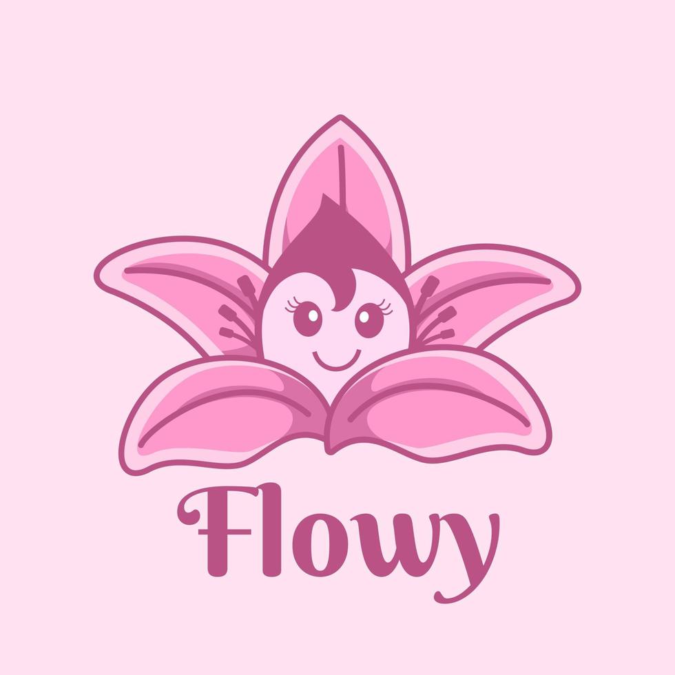 cute pink Flower Lily Logo design vector