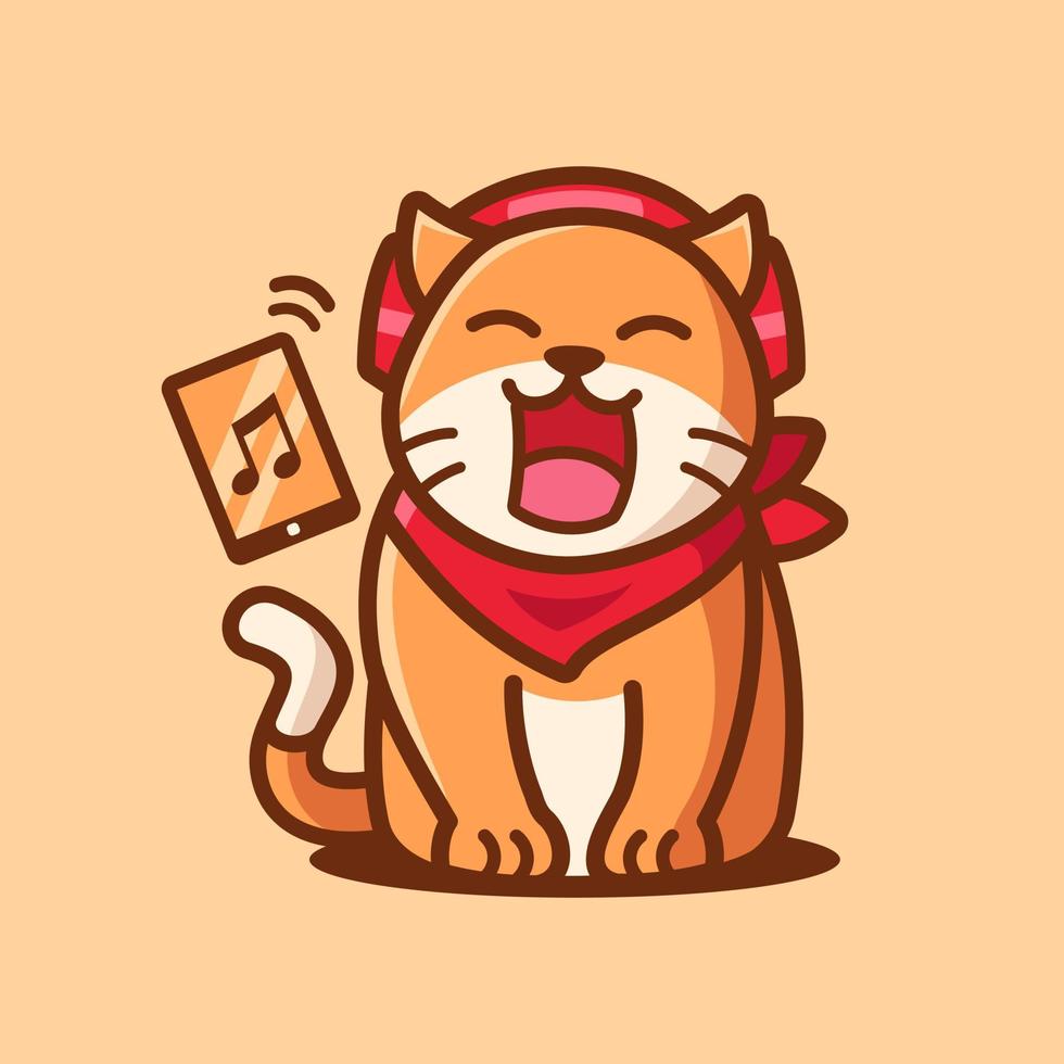 cartoon character cute Cat listening to music vector