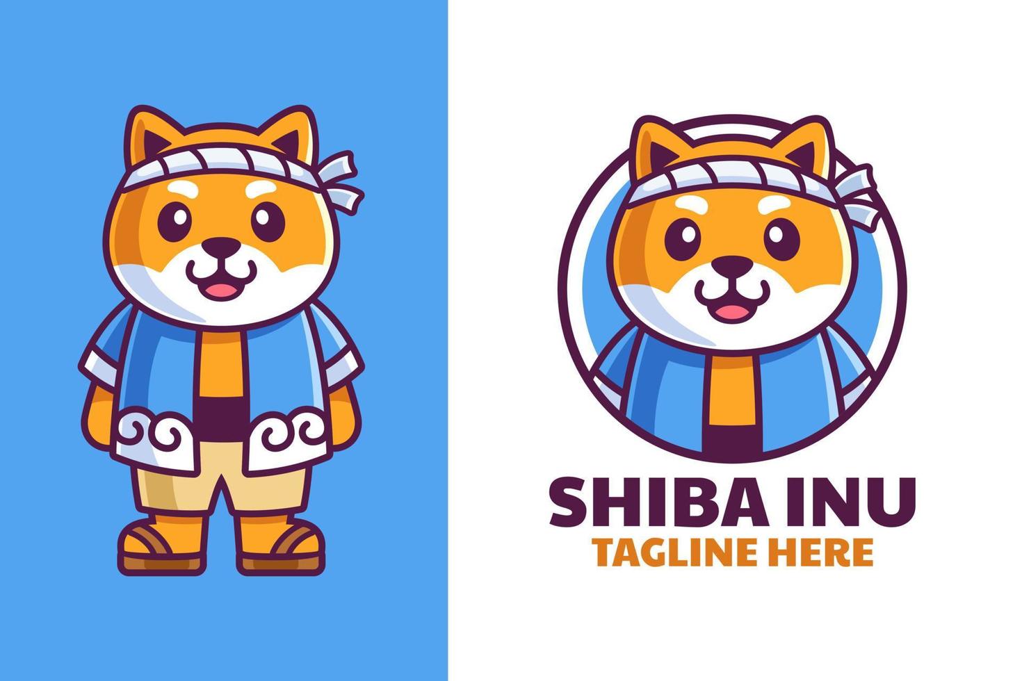 Shiba Inu Dog with Japanese Clothes Mascot Logo Design vector