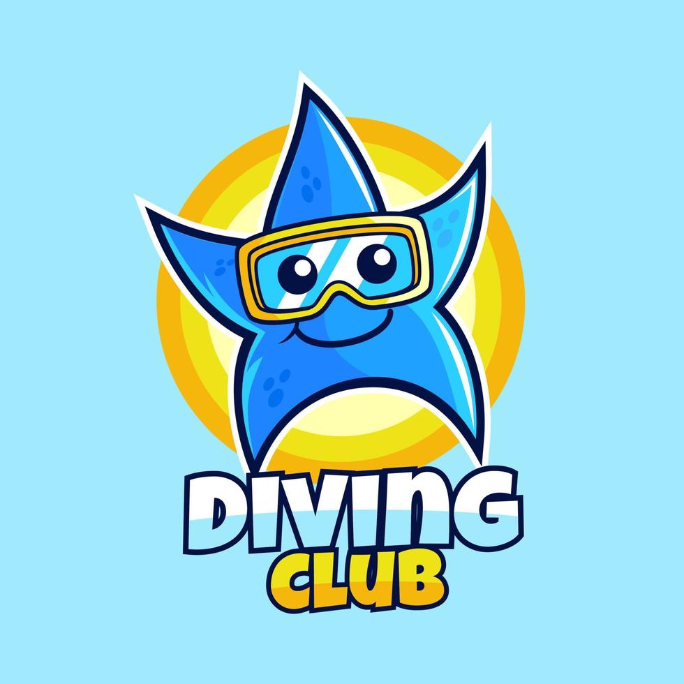 mascot blue Starfish diving wearing diving googles logo design vector