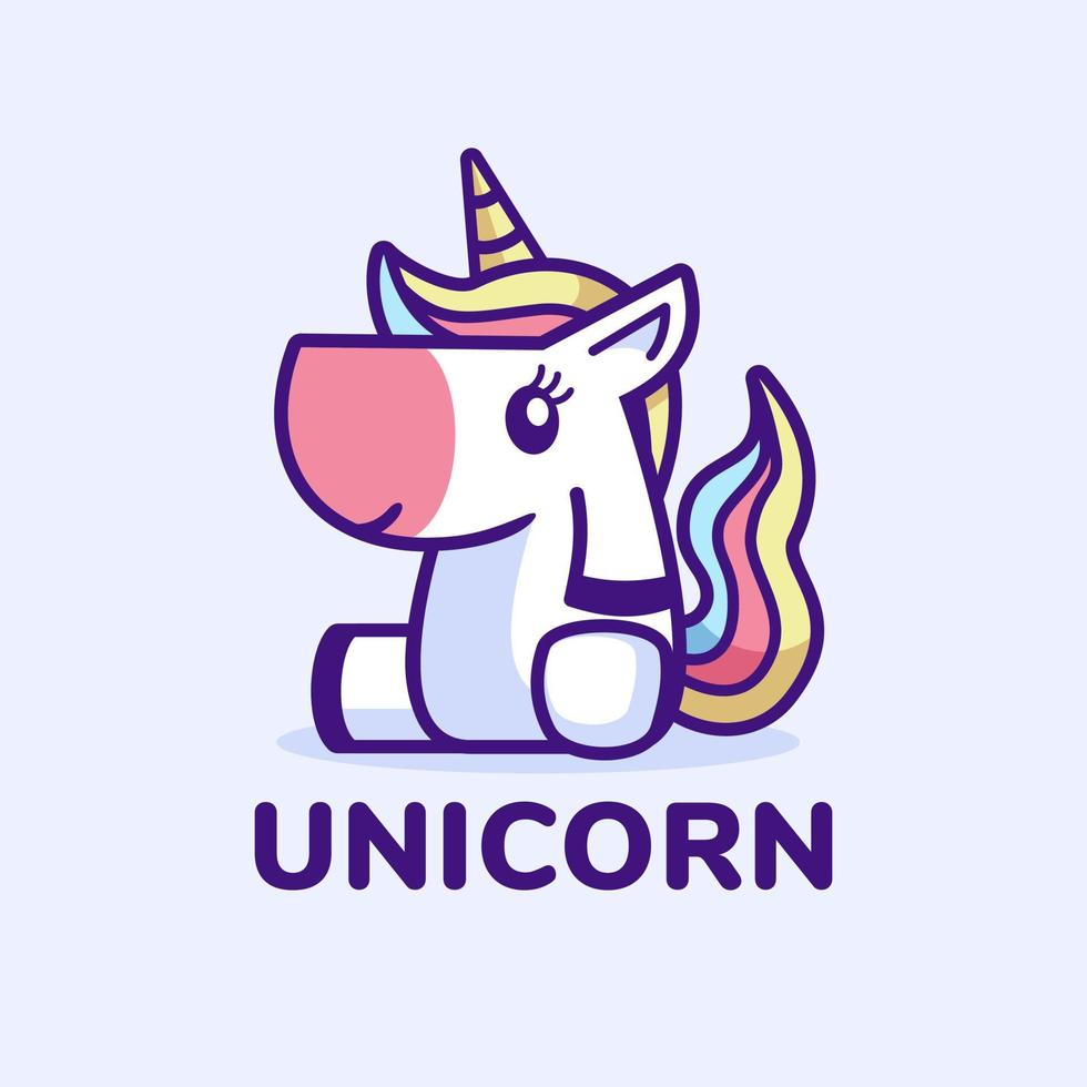 lindo unicornio sentado diseño de logotipo de dibujos animados vector