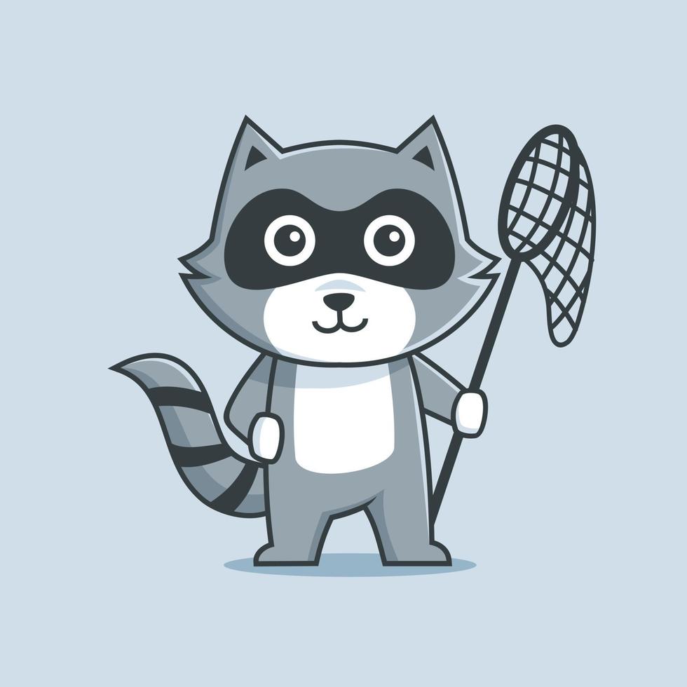 Raccoon character mascot cartoon holding the net vector