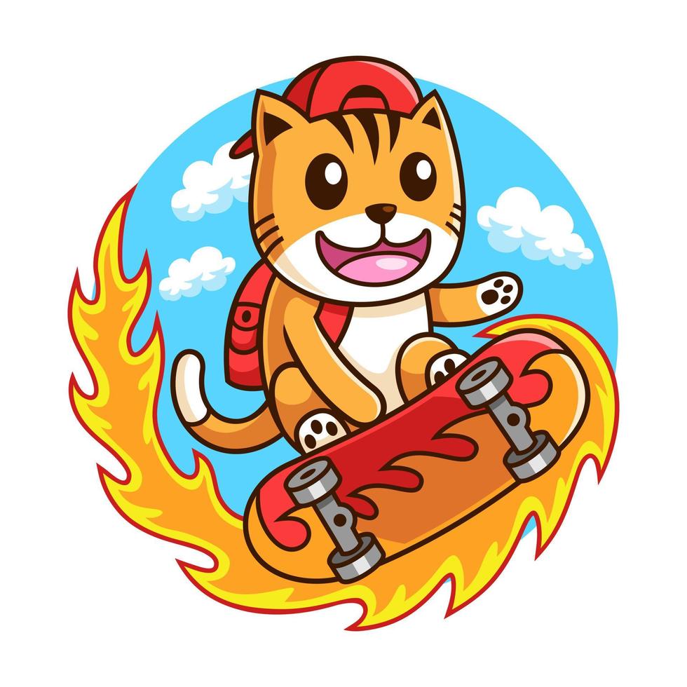 Skater cat en acción, diseño de ilustraciones vector